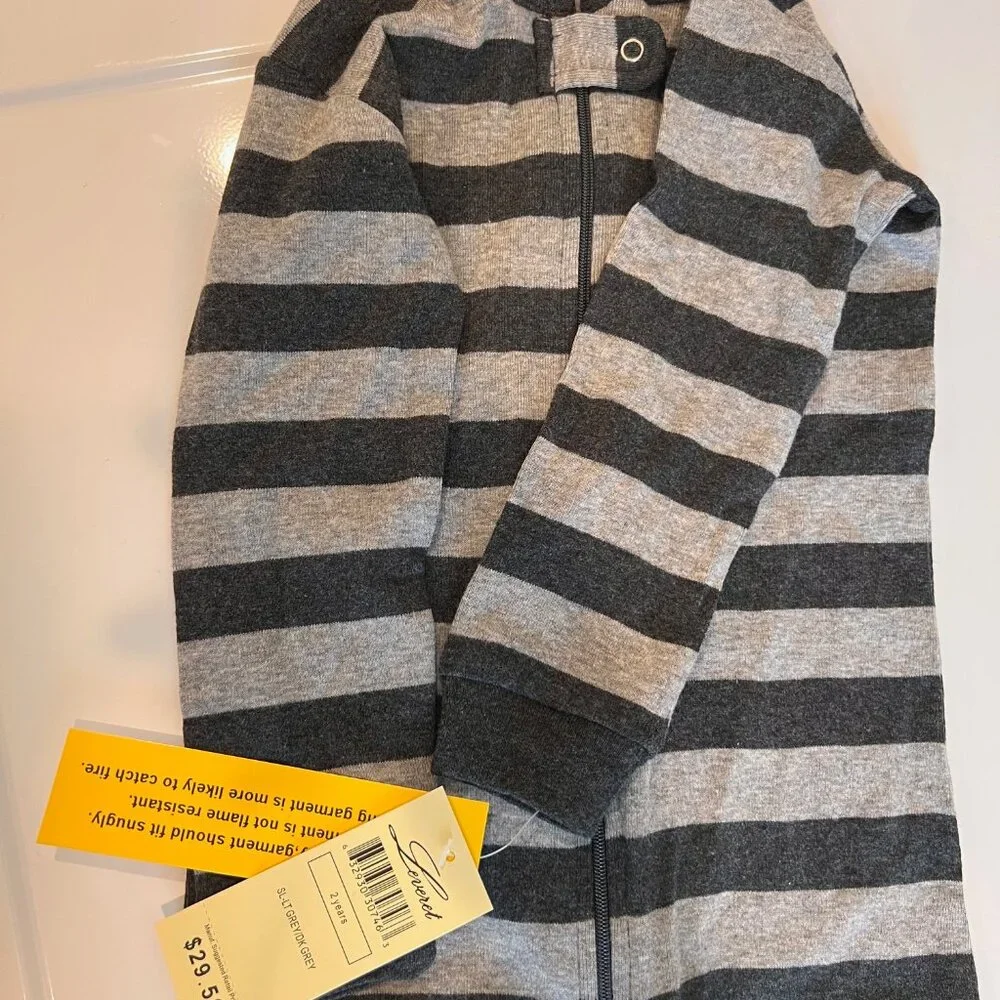 NWT Leveret 2T 100% Cotton Black/Charcoal Gray Striped Baby Footed Pajamas